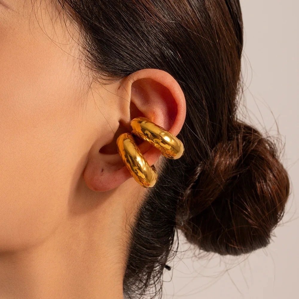 Vintage Stainless Steel Cuff Earring 14k Placed Ear Cuff Earrings 18k Gold Ear Cuff For Girls