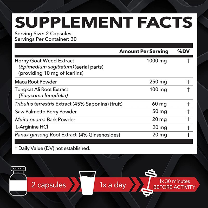 Horny Goat Weed Supplement , Formulated with Maca Root & L-Arginine for Natural Energy & Endurance