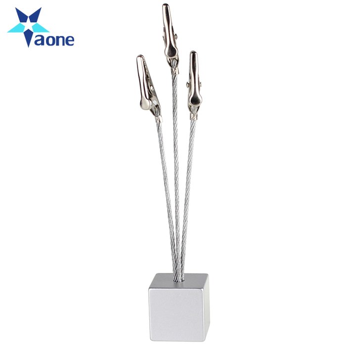 Custom small cube 3 alligator wire memo picture note card desk paper photo clips holder table stand place office dest favor