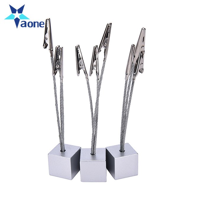 Custom small cube 3 alligator wire memo picture note card desk paper photo clips holder table stand place office dest favor