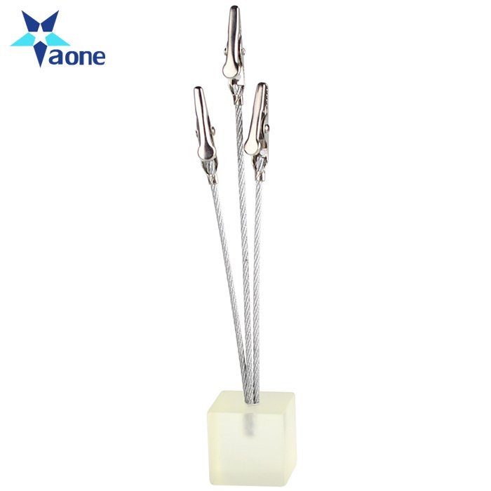 Custom small cube 3 alligator wire memo picture note card desk paper photo clips holder table stand place office dest favor