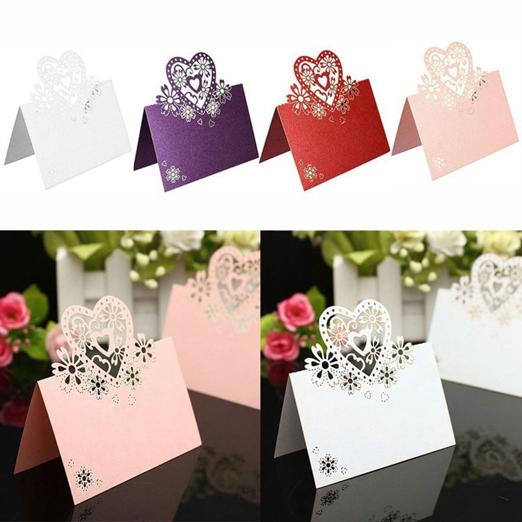 Hstyle Blank Place Cards Hollow Out Heart Shaped Seating Place Card Table Tent Card for Wedding Banquet Dinner Party DecorHS1785