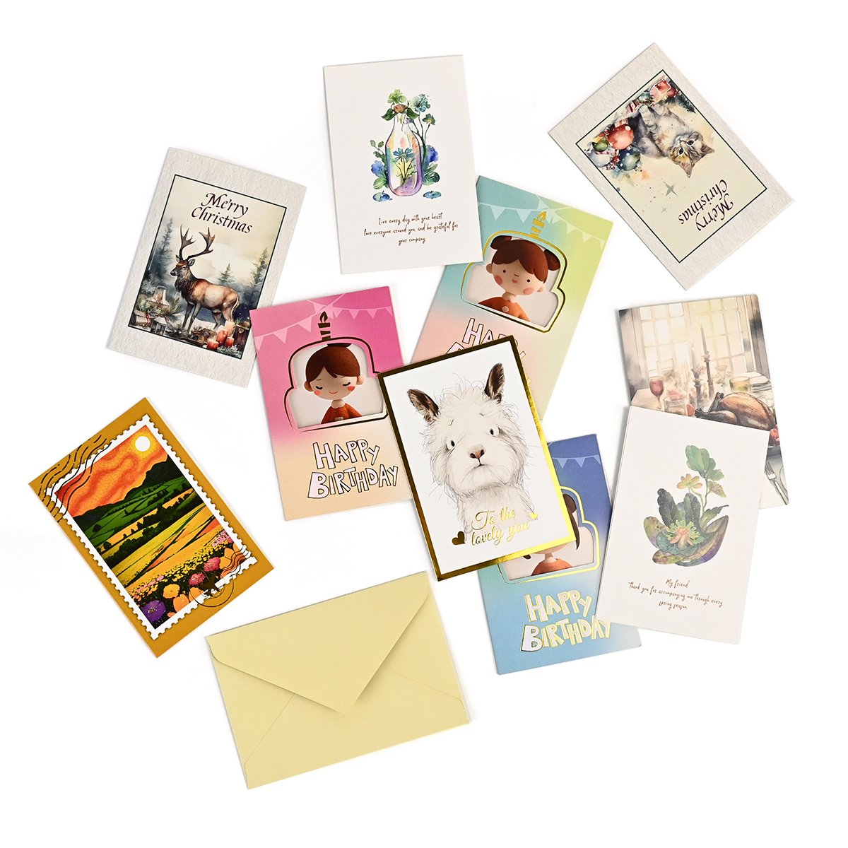 High Quality Customized Logo Sizes Printing Recycled Paper Gift Greeting Postcards Business Thank You Cards with Envelopes