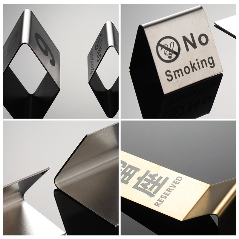 Personalized Custom Triangle Laser Engraving Stainless Steel Display Stand Menu Card Display Restaurant Table Number Holder