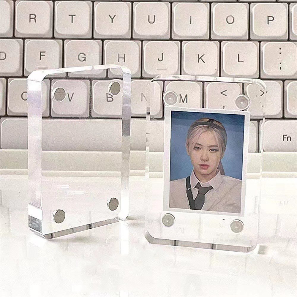 Acrylic Round Picture Frame 4x6 DIY Tabletop Clear Double Side Block Protector Magnetic Photo Card Holder Desktop Display Stand