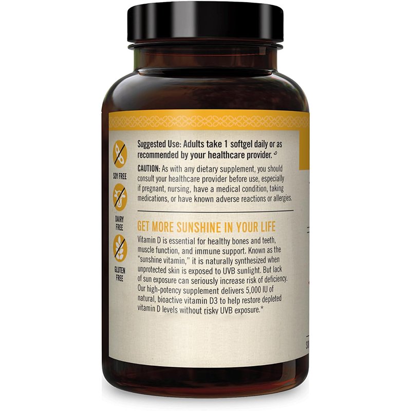 Vitamin D3 5000iu (125 mcg) Healthy Muscle Function, and Immune Support in Cold-Pressed Olive Oil
