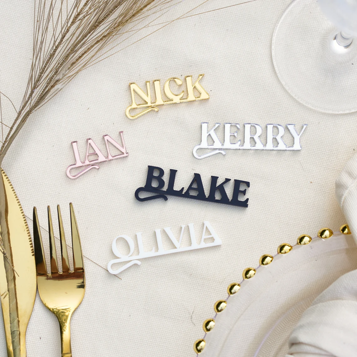 Personalized Cocktail Topper gold mirror acrylic drink Tags wedding Place Name Card Setting for Glass Champagne