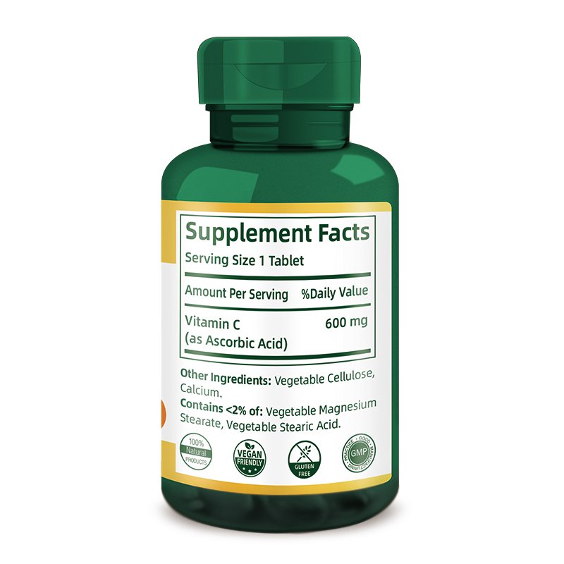 Extra Strength Dosage Vitamin C 600 mg per tablet Dietary Supplement for Immune Support 100 Tablets 50 Day Supply