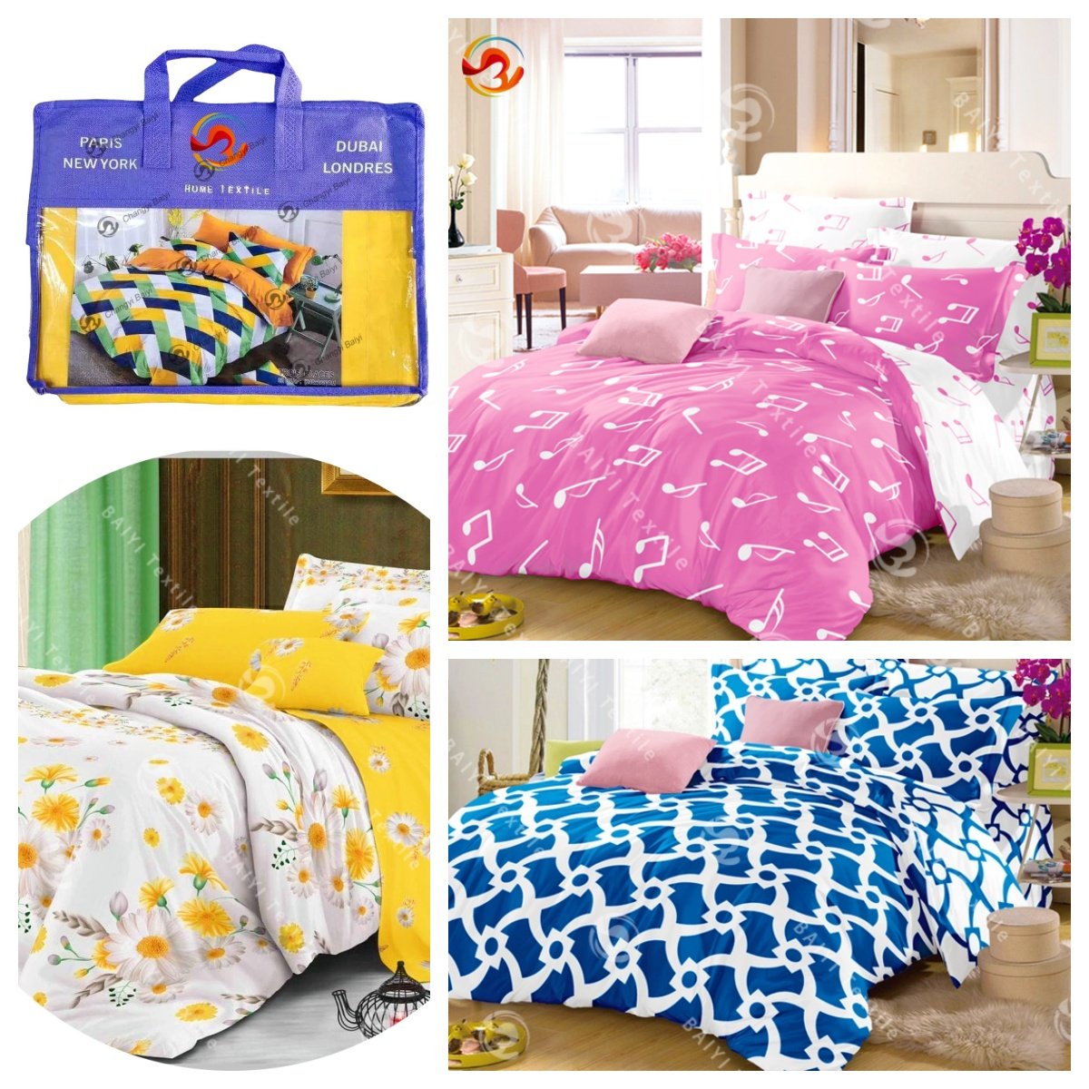 wholesale super quality sheets set cotton 3-place cotton bed sheets set trois places set
