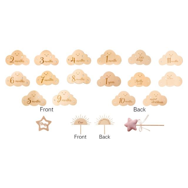 Newborn Baby Birth Gift Set Toys Baby Wooden Clouds Milestone Months Memorial Wooden Pieces Photo Props