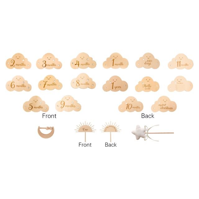 Newborn Baby Birth Gift Set Toys Baby Wooden Clouds Milestone Months Memorial Wooden Pieces Photo Props