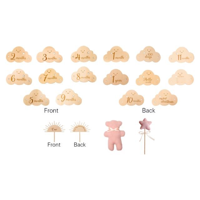 Newborn Baby Birth Gift Set Toys Baby Wooden Clouds Milestone Months Memorial Wooden Pieces Photo Props