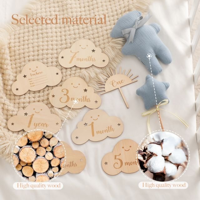 Newborn Baby Birth Gift Set Toys Baby Wooden Clouds Milestone Months Memorial Wooden Pieces Photo Props