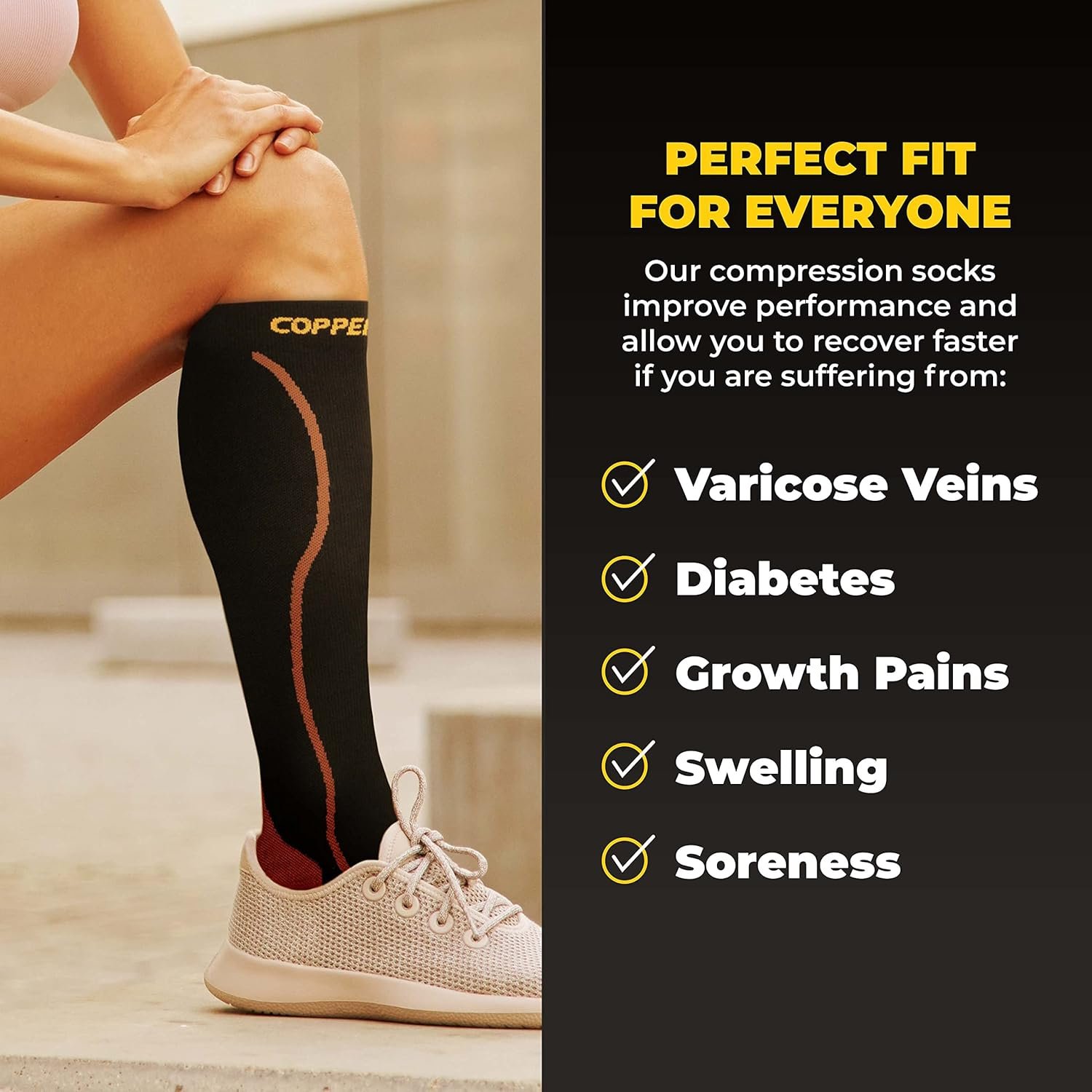 Breathable Knee High Circulation Copper Compression Socks Easy On And Easy Off Comfortable Supportive Running Compression Sock