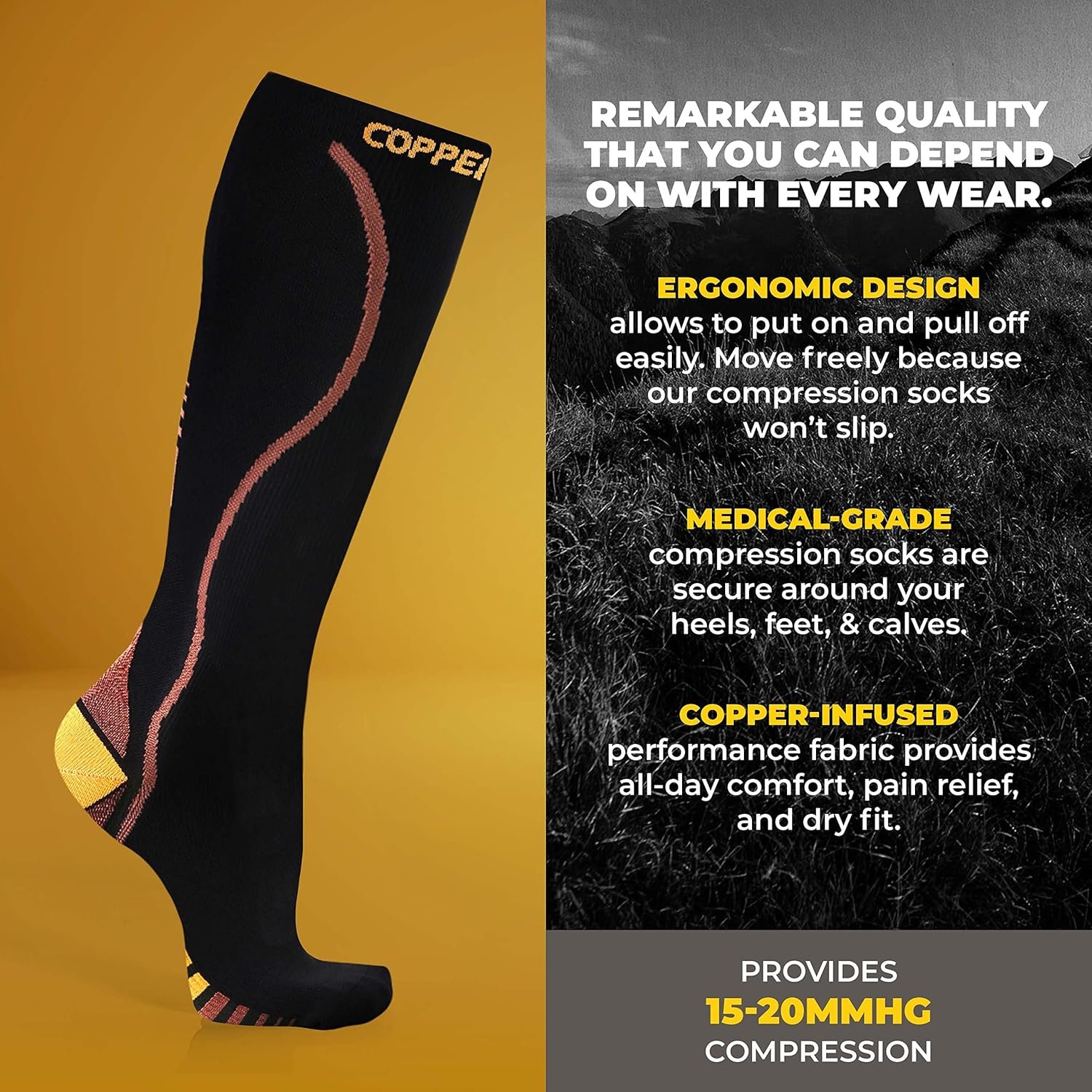 Breathable Knee High Circulation Copper Compression Socks Easy On And Easy Off Comfortable Supportive Running Compression Sock