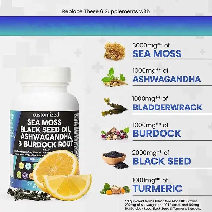 Your Logo and Label seaweed candy sea moss capsules vegan herbals blend sea moss capsule