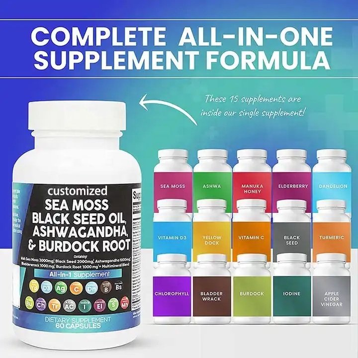 Your Logo and Label seaweed candy sea moss capsules vegan herbals blend sea moss capsule