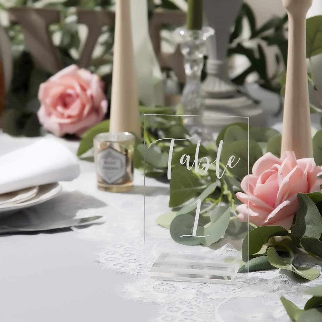 Clear Place Cards Rectangle Table Numbers Acrylic Table Signs with Stand Numbers For Wedding