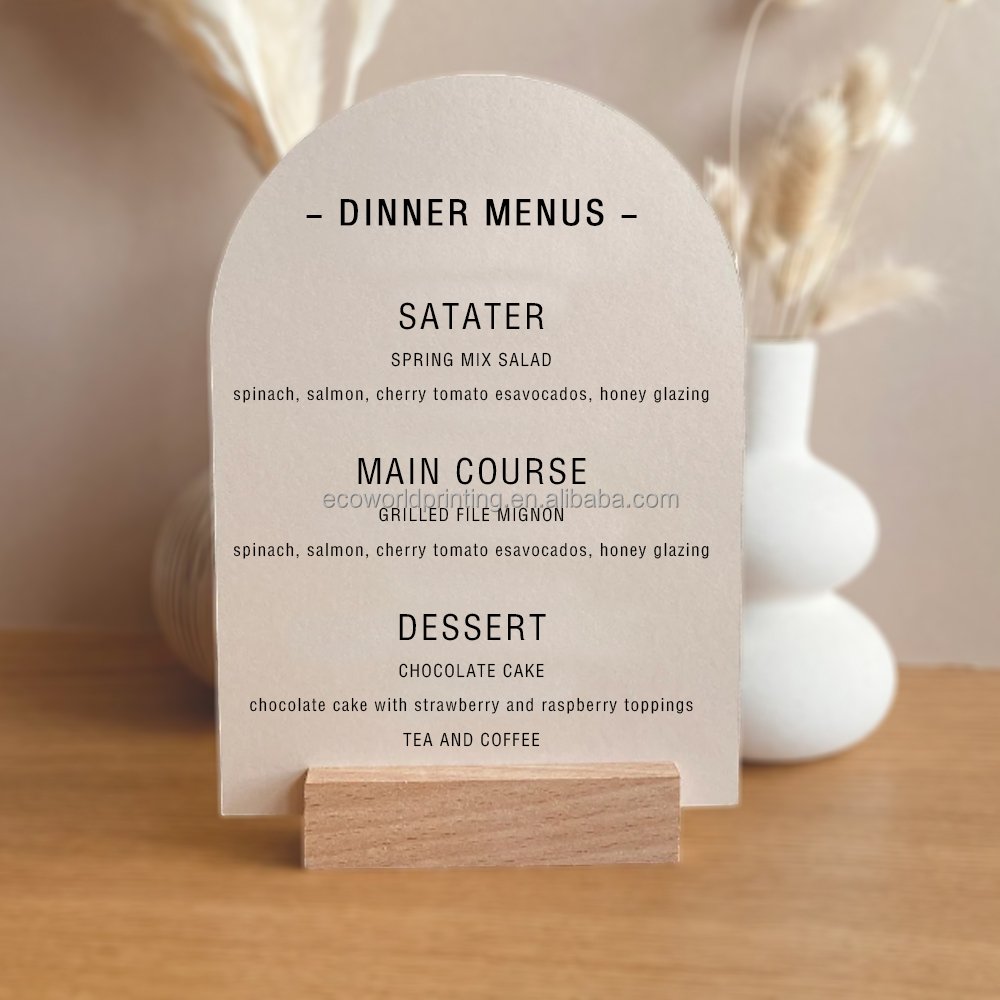 Customized Fancy Menu Cards Arch Minimalist Elegant Restaurant Reception Dinner Paper Event Menus