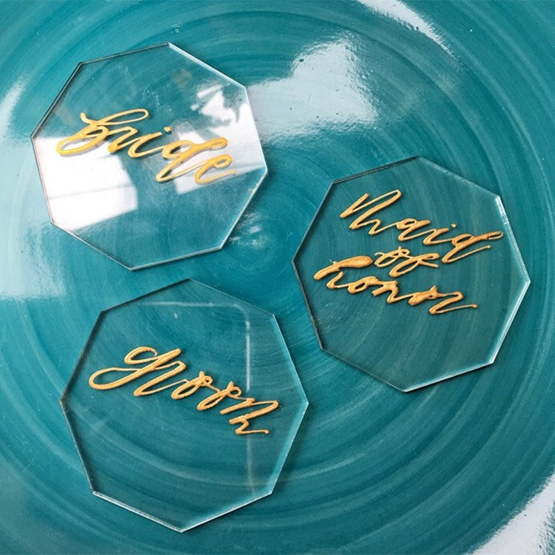 Table Place Card In Heart Shape Acrylic Mirrors Invitation Cards Wedding Party Favors Hanging Tags Personalized Name Cards