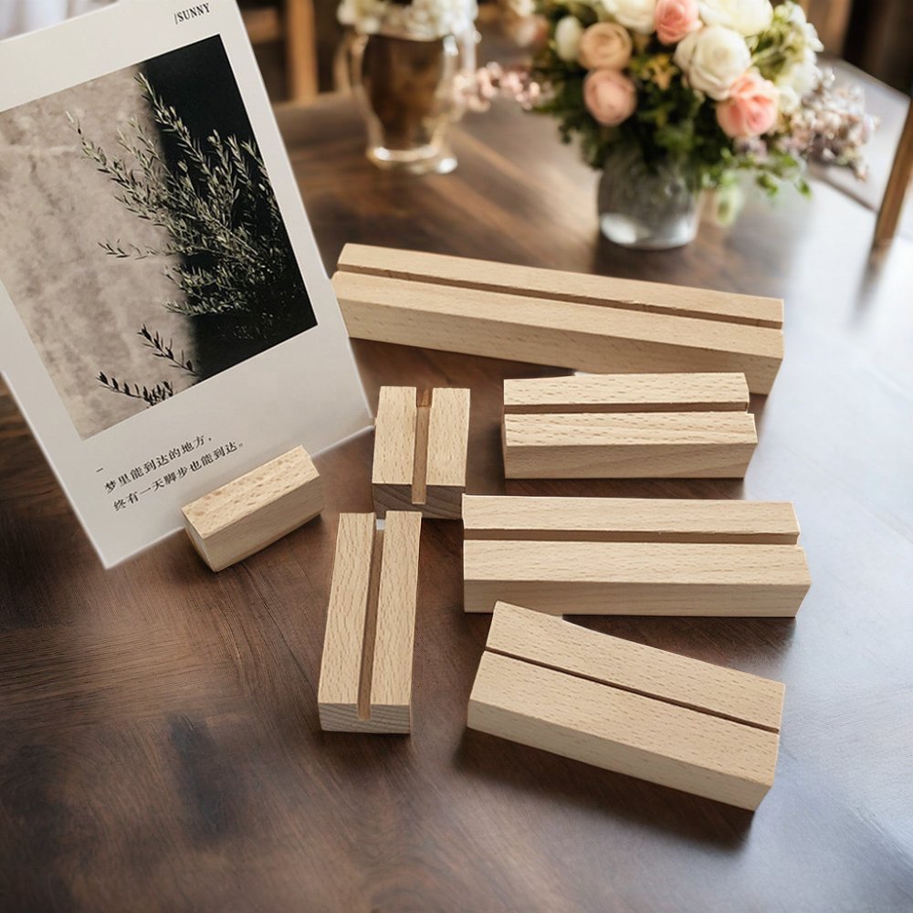 PUSELIFE High Quality Beech Wooden Calendar trophy Base Photo Base trading card stand Wooden Menu Card Holder wooden base