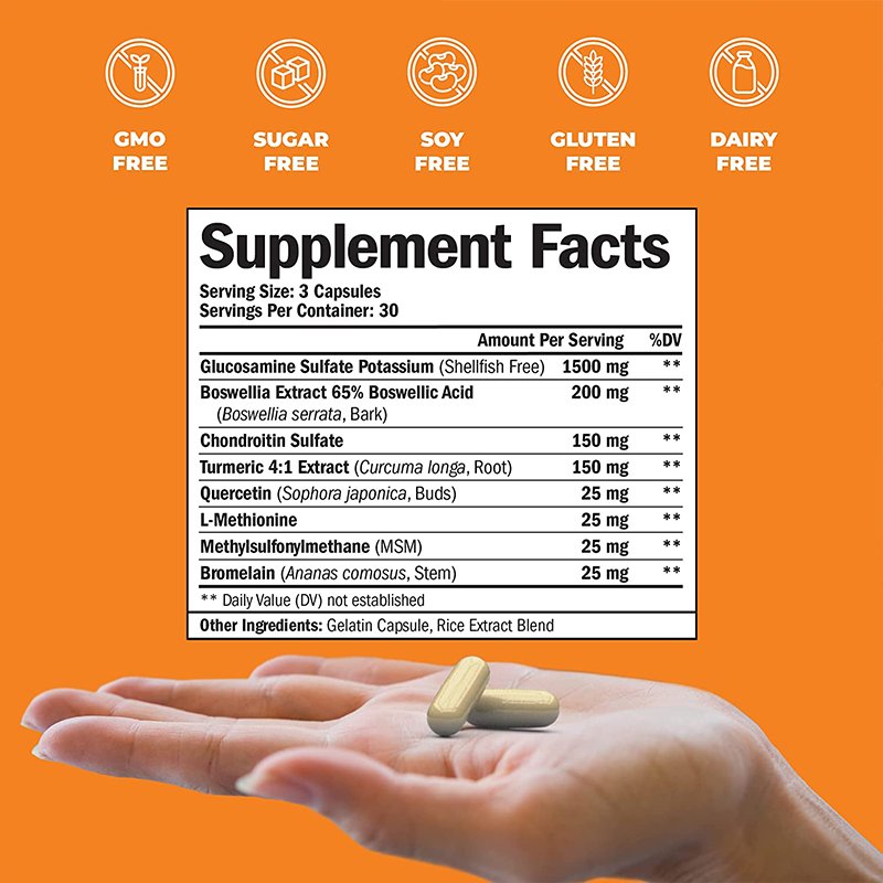 Glucosamine Chondroitin Capsules MSM Turmeric Boswellia Joint Support Supplement. Antioxidant Properties