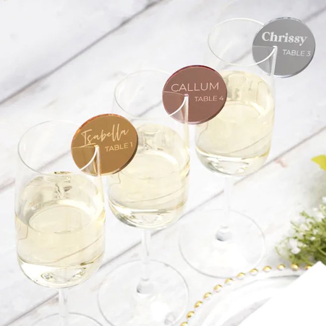 JAYI Custom Acrylic Wedding Name Place Cards Perspex Drink Marker Lucite Mirror Name Tags Glass Marker Place Setting Drink Charm