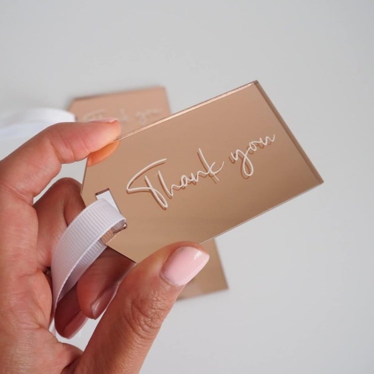 Mirrored Acrylic Luggage Label Wedding Name Place Setting Perspex Engraved Place Card Gift Tag