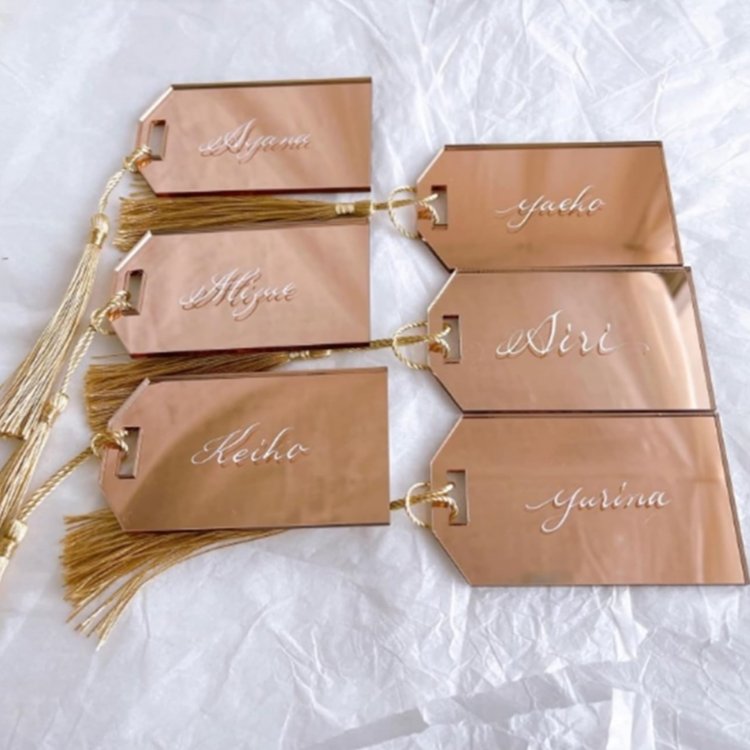 Mirrored Acrylic Luggage Label Wedding Name Place Setting Perspex Engraved Place Card Gift Tag