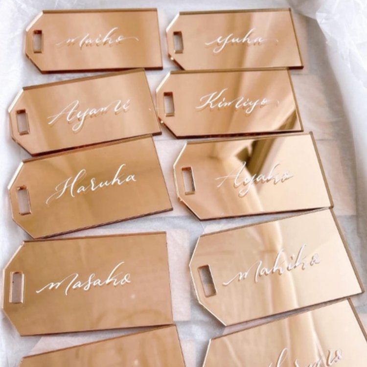 Mirrored Acrylic Luggage Label Wedding Name Place Setting Perspex Engraved Place Card Gift Tag