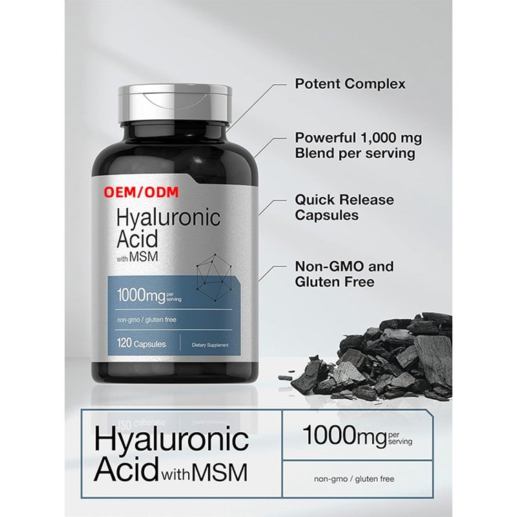 120 Capsules Non-GMO and Gluten Free Supplement Bioavailable Formula Hyaluronic Acid with MSM 1000 mg