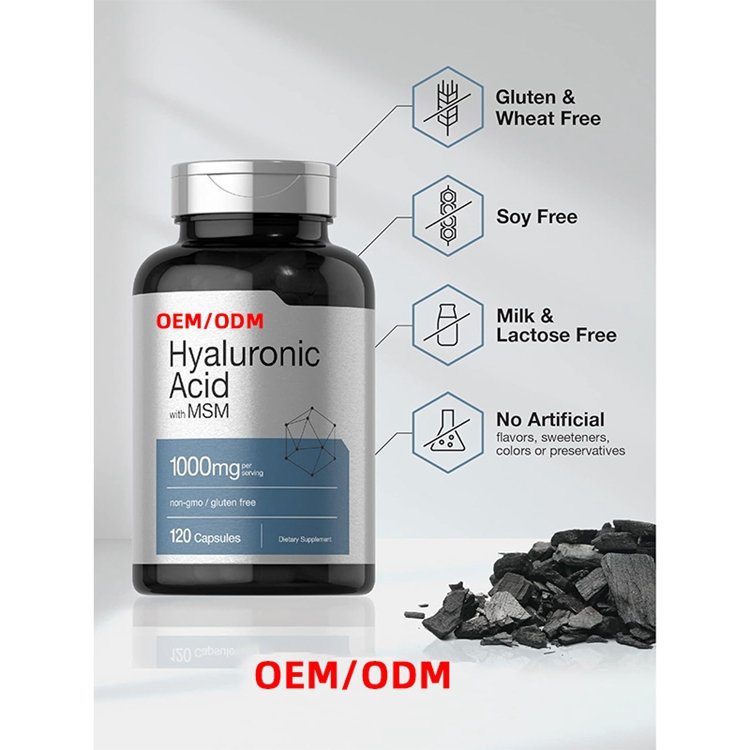 120 Capsules Non-GMO and Gluten Free Supplement Bioavailable Formula Hyaluronic Acid with MSM 1000 mg