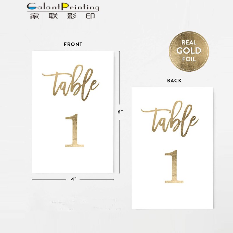 Custom Wedding Coated Art Paper Gold Foiling Wedding Table Place Number Paper Cards