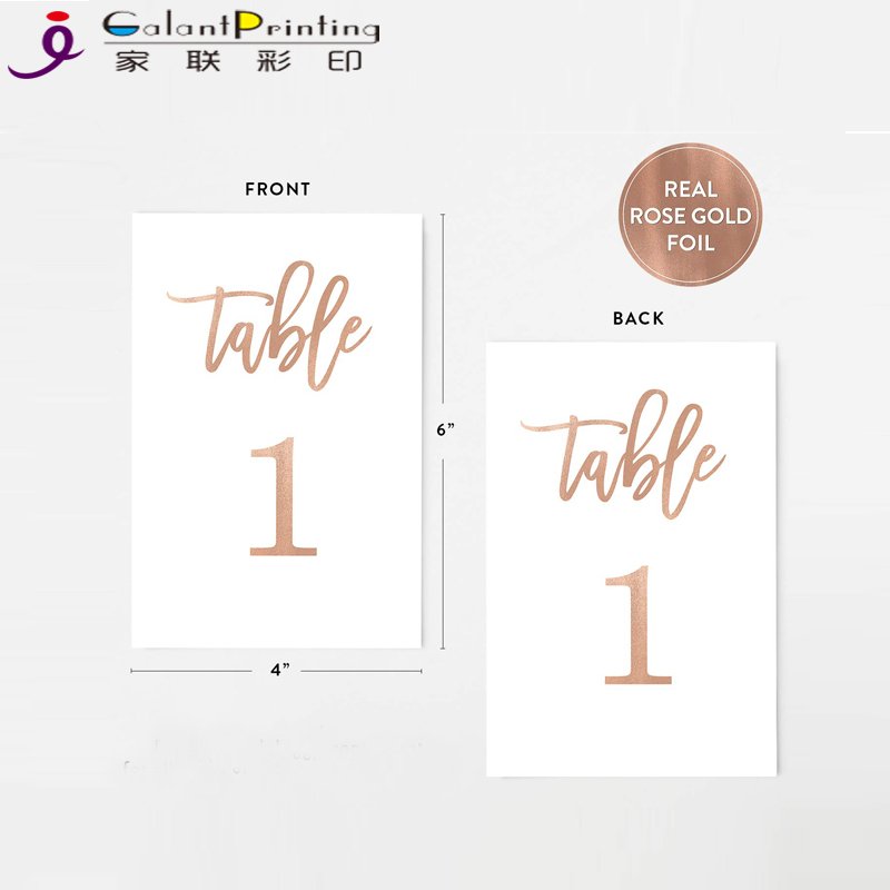 Custom Wedding Coated Art Paper Gold Foiling Wedding Table Place Number Paper Cards
