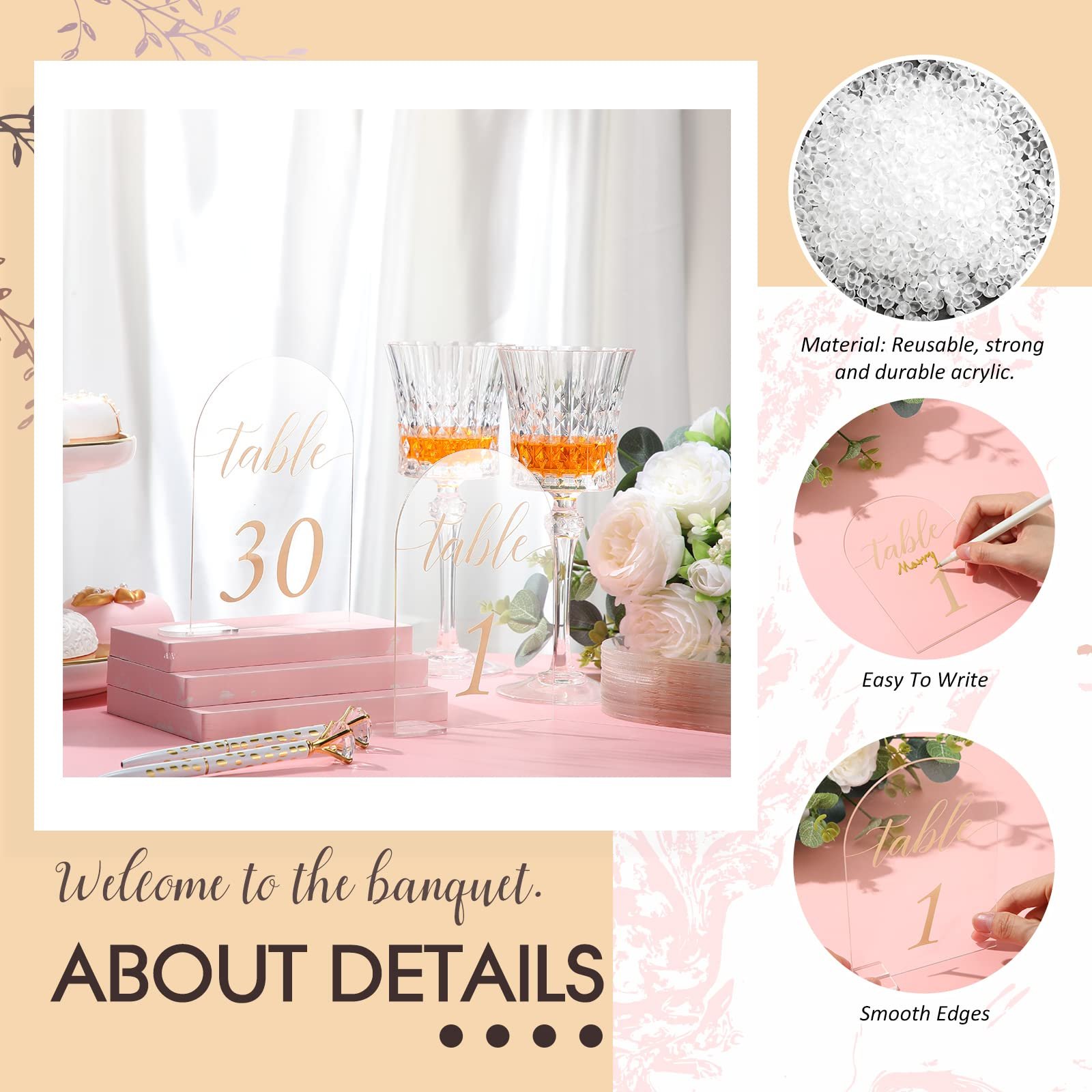 Arch Acrylic Sign Table Signs with Stands Calligraphy Clear Table Number Display Stand for Wedding Reception