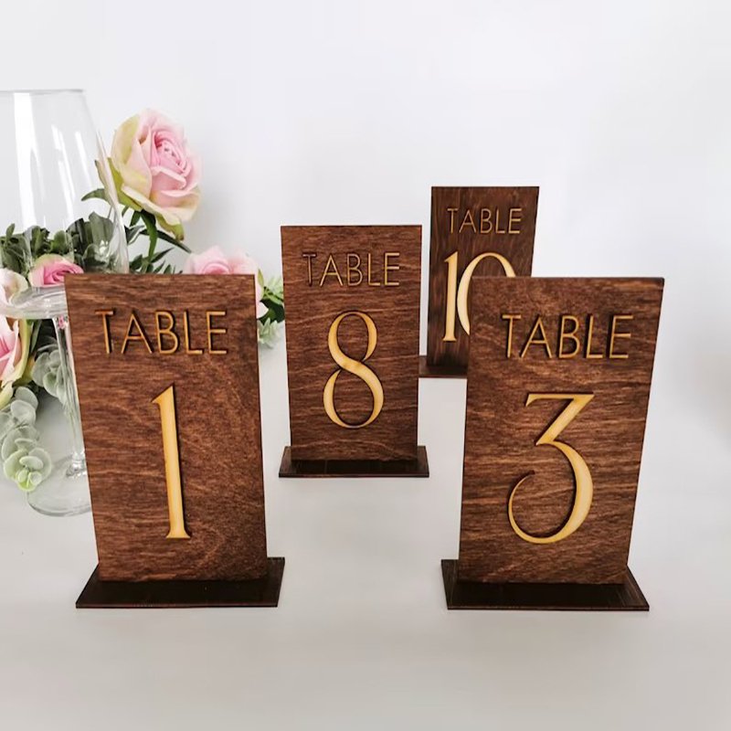 Custom Eco-Friendly Double Side Stereoscopic Laser Engraving Wedding Reception Decoration Wooden Table Number Cards