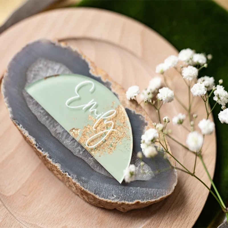 Custom Gold Stamping Printed Arch Sage Green Acrylic Name Place Card