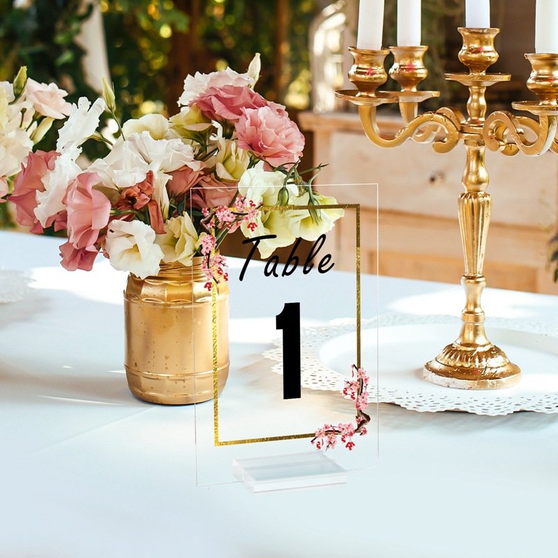 Acrylic Table Number Signs 4x6 inch Acrylic Place Cards Seating Cards gold Acrylic Wedding Table Numbers With Holder