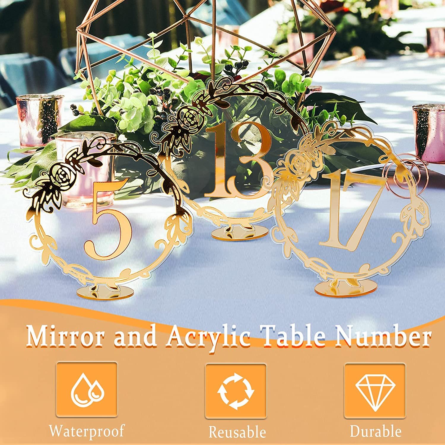 Acrylic Table Numbers with Stands Gold Place Cards Seating Stable Chart Sign for Wedding Reception Dinner Birthday Party
