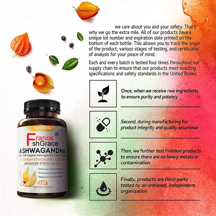 All-natura dietary supplement made with organic ashwagandha black pepper 120 vegetarian capsules