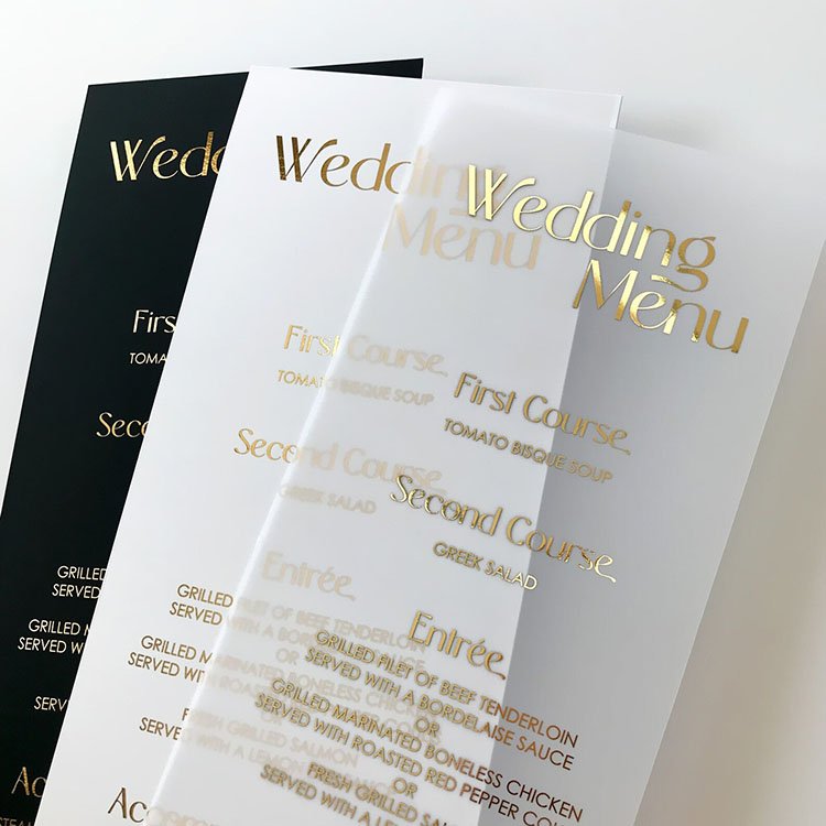 Personalized Custom Print Luxury Paper Hotel Restaurant Gold Letters Wedding Menu Cards