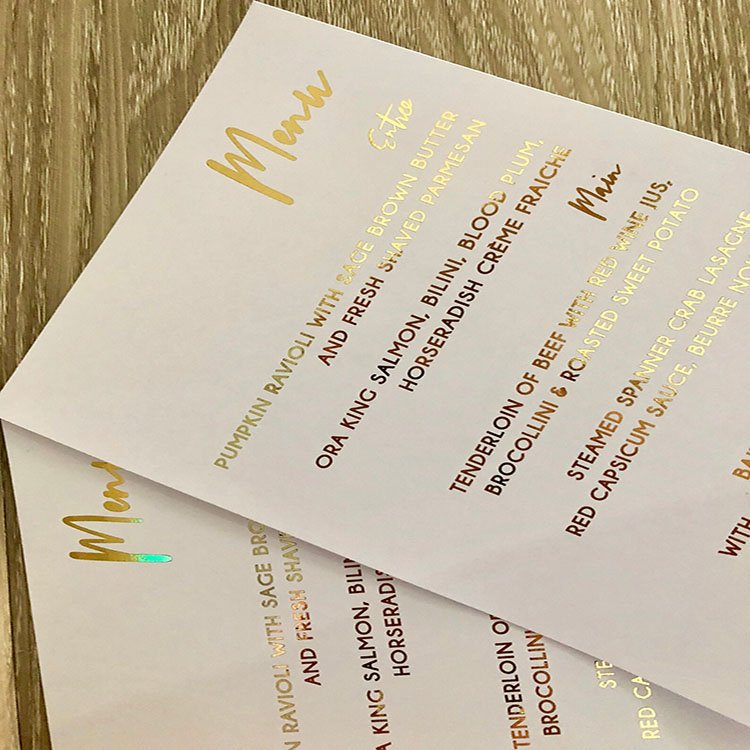 Personalized Custom Print Luxury Paper Hotel Restaurant Gold Letters Wedding Menu Cards