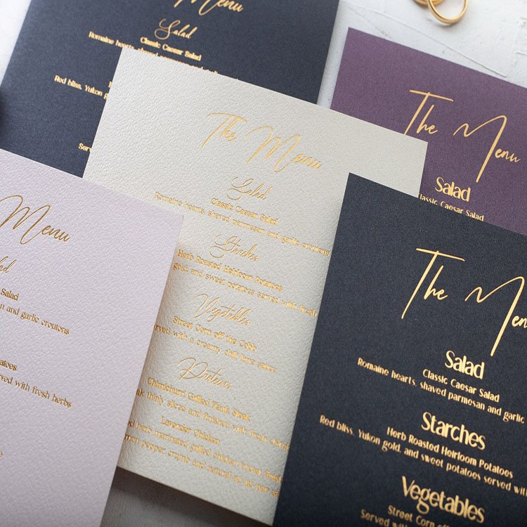 Personalized Custom Print Luxury Paper Hotel Restaurant Gold Letters Wedding Menu Cards