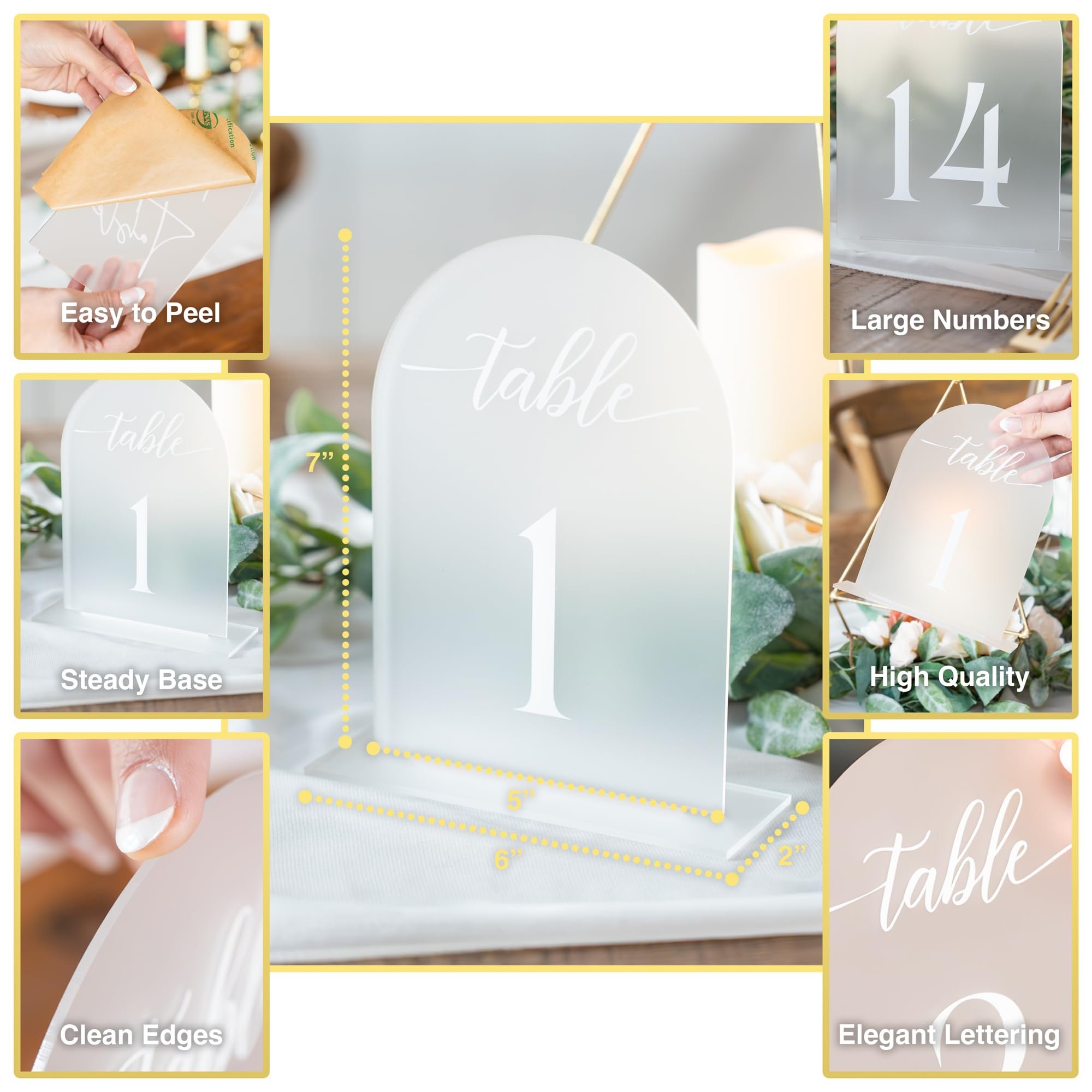 Custom 1 - 15 Frosted Arch Acrylic Table Numbers Wedding White Font Table Number for Anniversary Event Party Wedding Table Sign