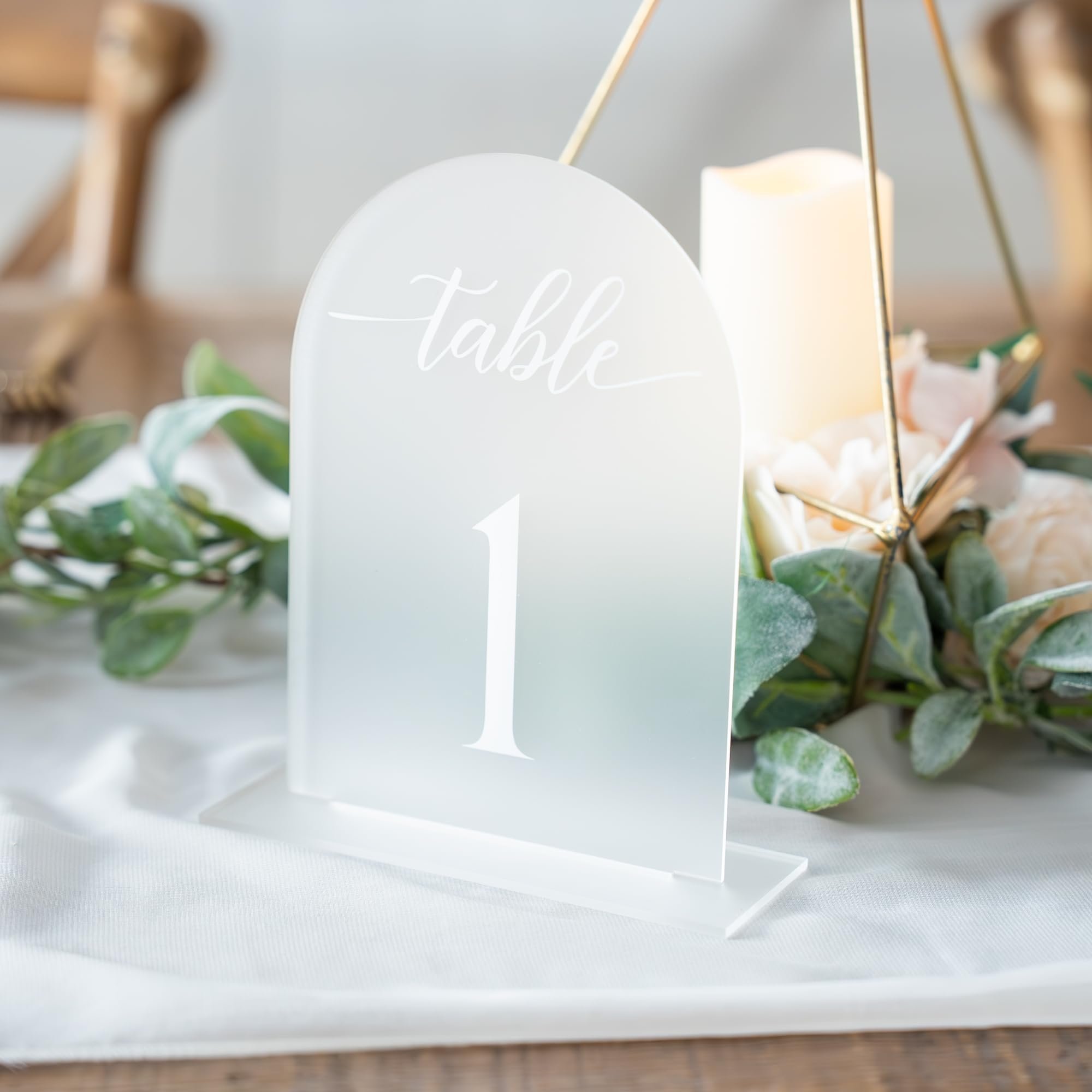 Custom 1 - 15 Frosted Arch Acrylic Table Numbers Wedding White Font Table Number for Anniversary Event Party Wedding Table Sign