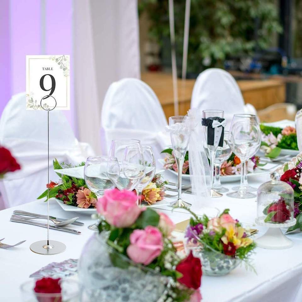Nicro Luxury Wedding Reception Steel Metal Circle Shape Name Picture Restaurant Silver Table Number Holder Stand With Place Card