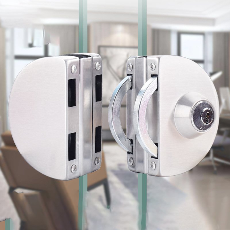 Hot sale punch-free 304 Stainless Steel sliding frameless Double Sided glass door lock with 3 keys office glass door lock