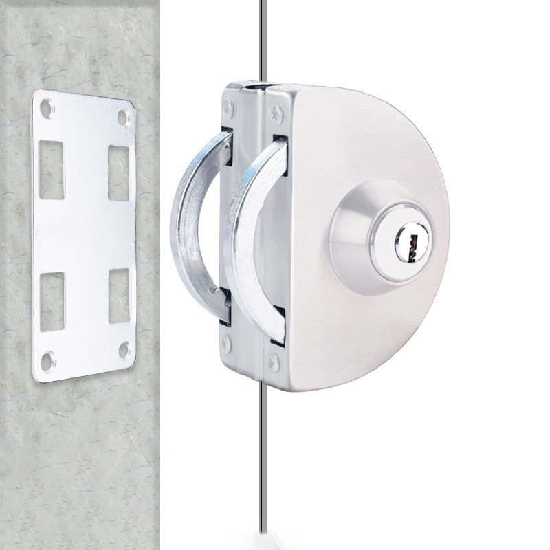 Hot sale punch-free 304 Stainless Steel sliding frameless Double Sided glass door lock with 3 keys office glass door lock