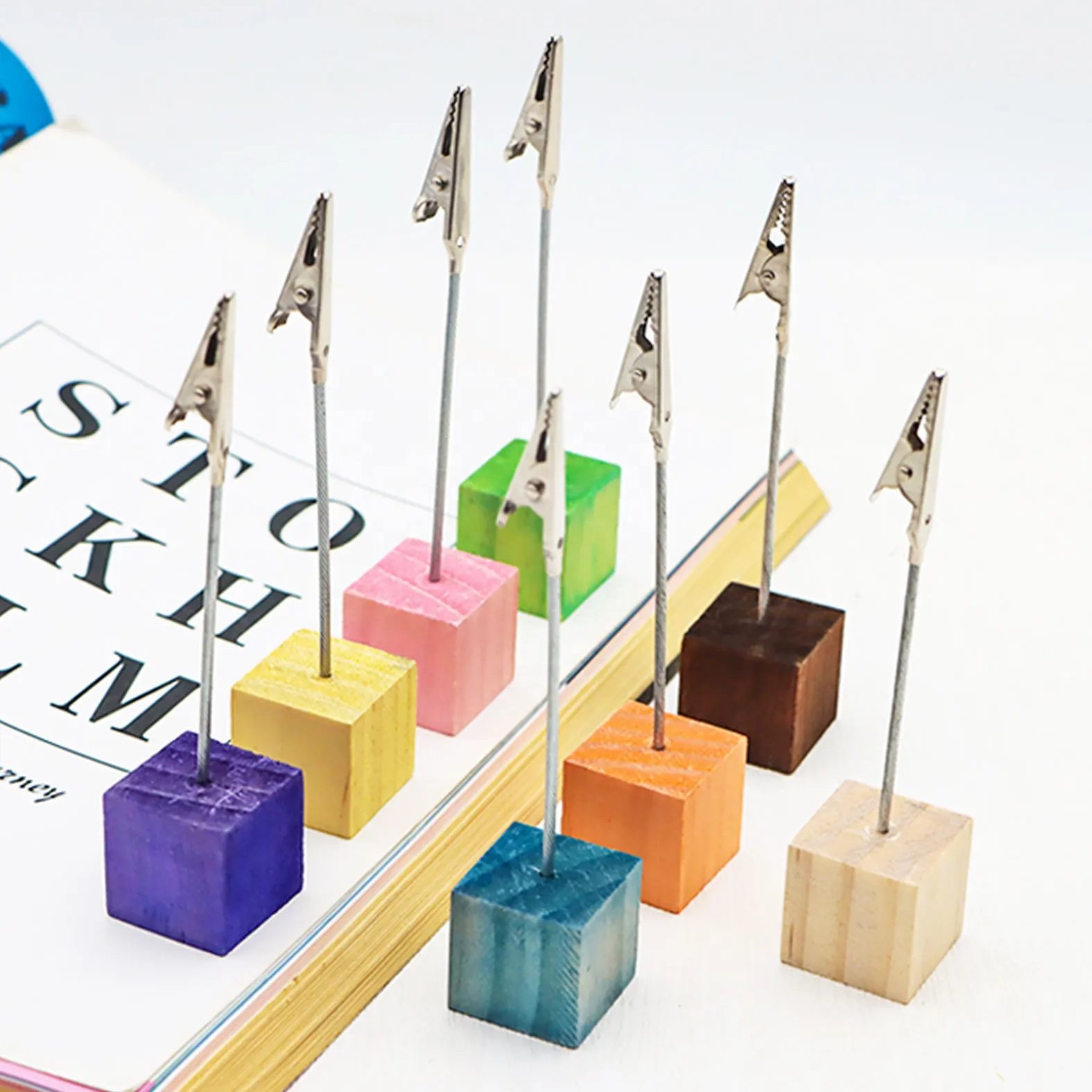 Wooden base Table Number Holder Memo Clips Stand Place Card Holder for Wedding Hotel Party