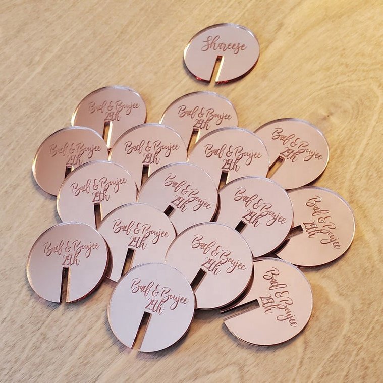 Personalised Acrylic Round Drink Tags Acrylic Stirrers and Place Cards Laser Cut Wedding Decor and Acrylic Place Card